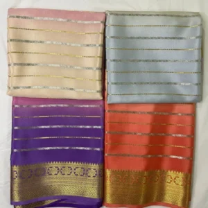 Pure Crepe Mysore Silk Saree – 130 GSM | All Ounce Zari Work | With Blouse Piece